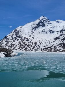 Icy lake along the Bernina Express route