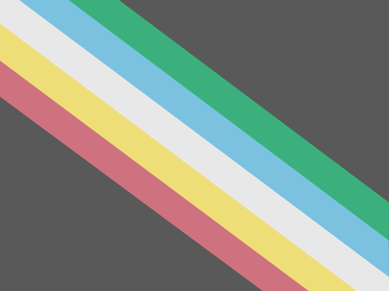 Disability Pride Flag - a black background with green, blue, white, yellow, and red diagonal stripes